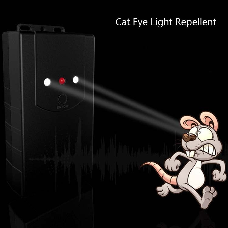 Black cat-eye light repellent device with glowing indicator lights