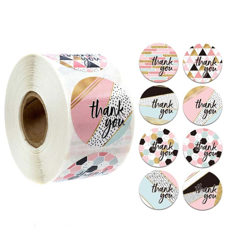 Thank you seal sticker label roll with assorted pastel heart and geometric designs