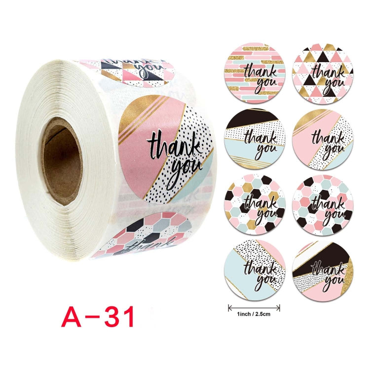 A-31 thank you seal sticker label roll with pastel round and geometric designs