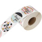 Close-up thank you seal sticker label roll with bold script and stripe patterns