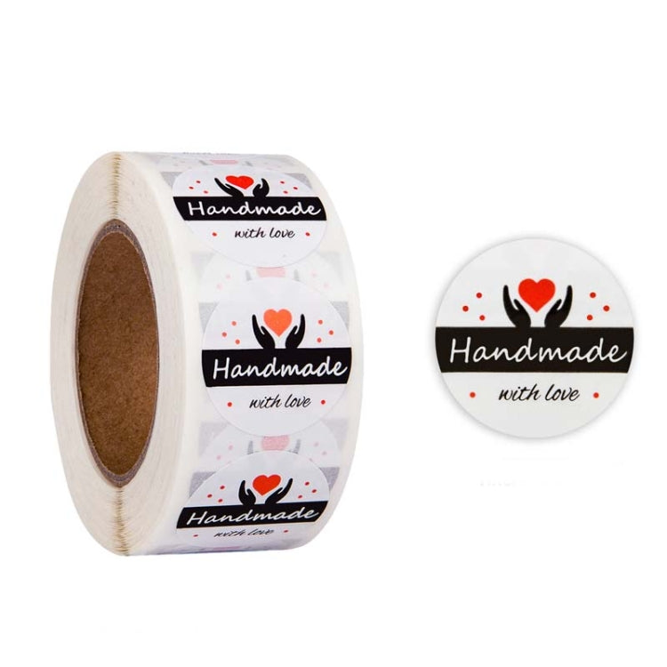 Roll seal stickers with circular “Handmade with love” labels and one round sticker