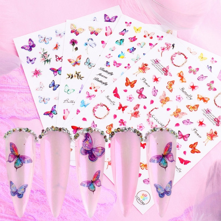 3D butterfly nail art sticker sheets with colorful butterflies, flowers, and decorative accents