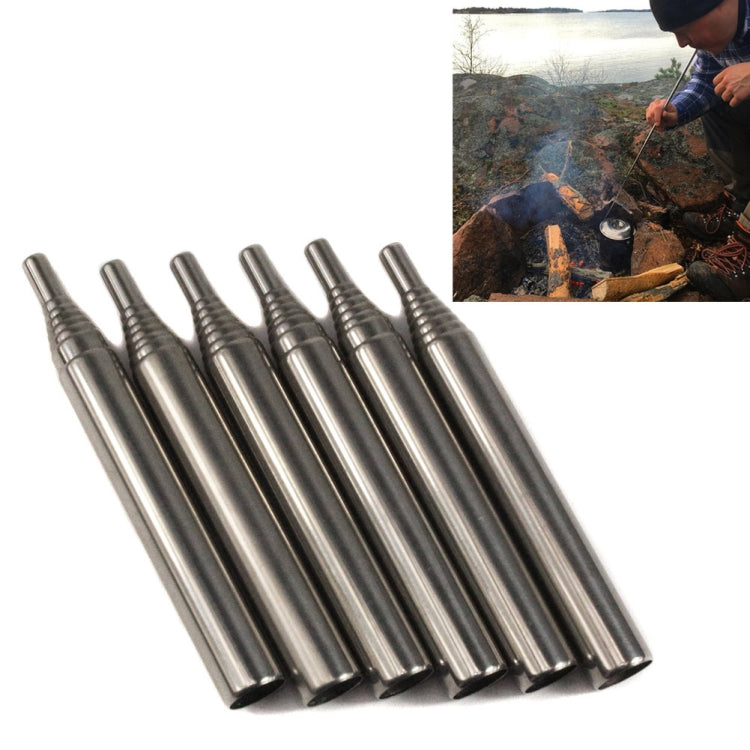Retractable blow fire tube with 8 silver metal sections, extended side view