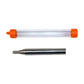 Clear tube with orange end caps and a silver metal blow fire tube for storage