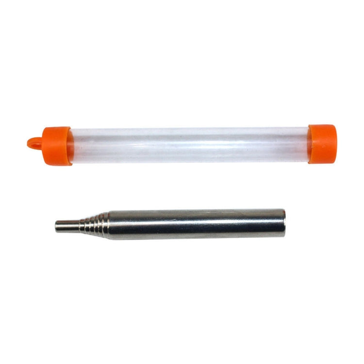 Clear tube with orange end caps and a silver metal blow fire tube for storage