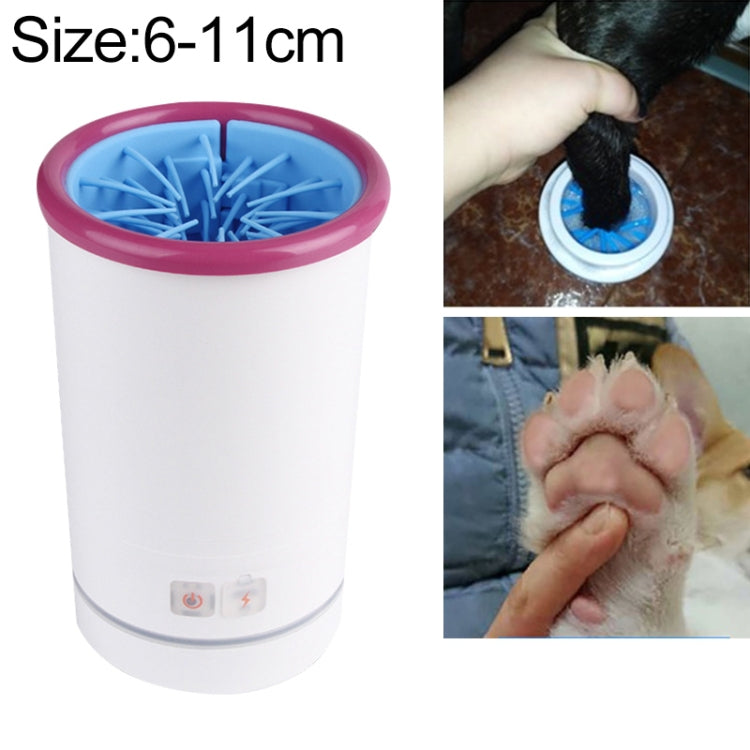 Pet foot-washing cup, small size (6-11cm), white body, pink rim, blue brush tray