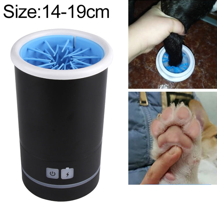 Pet foot-washing cup, large size (14-19cm), black body, white rim, blue brush tray