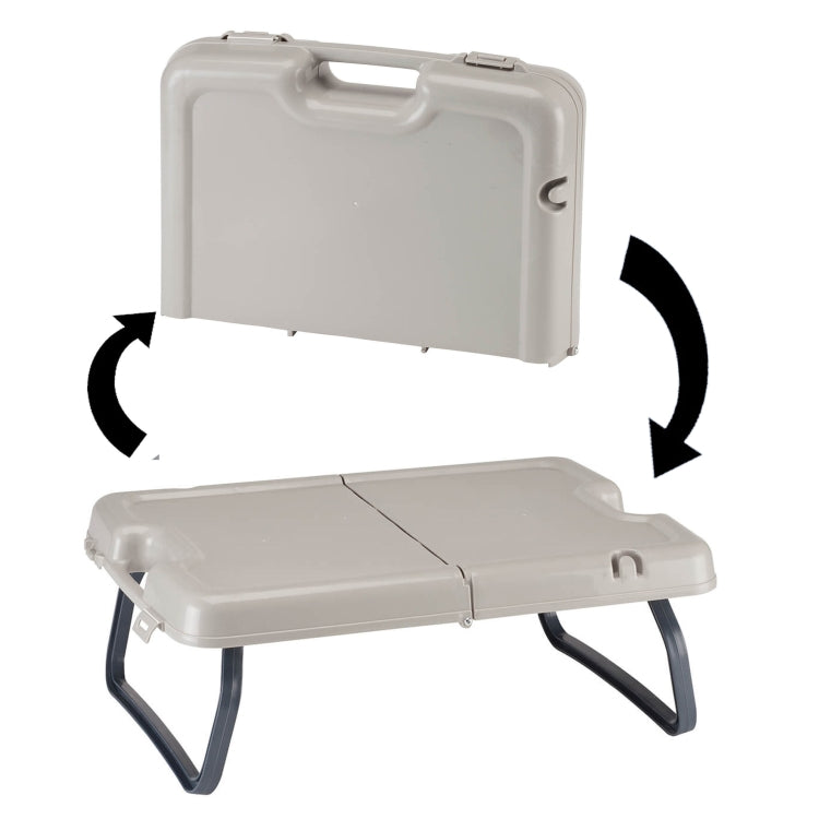 Folding storage table with hinged top and side handle, light gray