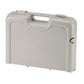 Light gray folding table with carry lid and latch details