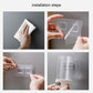Wall-mount storage box installation: hands applying mounting holder to the wall
