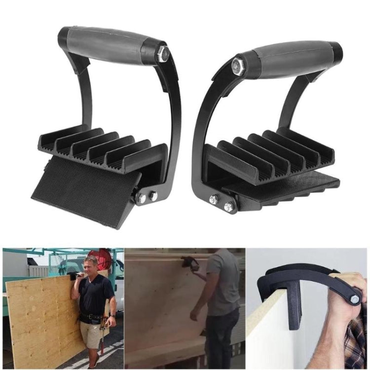 Pair of black wood board clips with gray handle and metal bolts