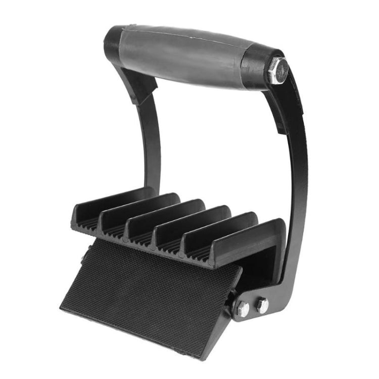 Black wood board clip with gray handle, ribbed base, and securing bolts
