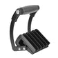 Black wood board clip with gray handle and ridged platform with bolts