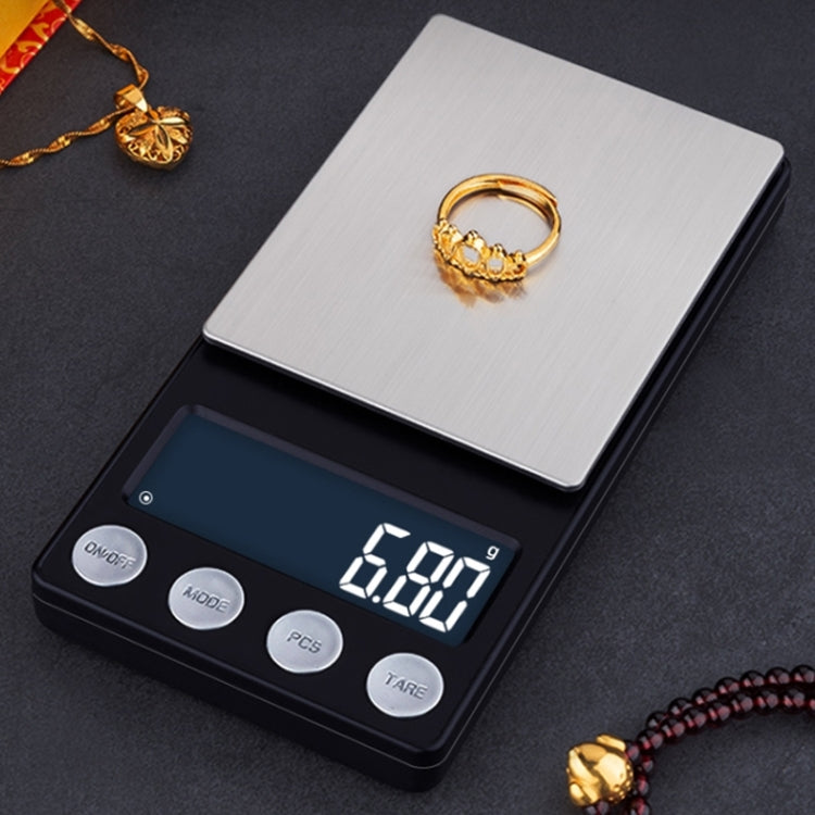 Mini digital electronic scale with 0.00g LED display, buttons, and jewelry tray