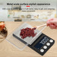 Mini electronic scale with clear protective cover on brushed metal platform