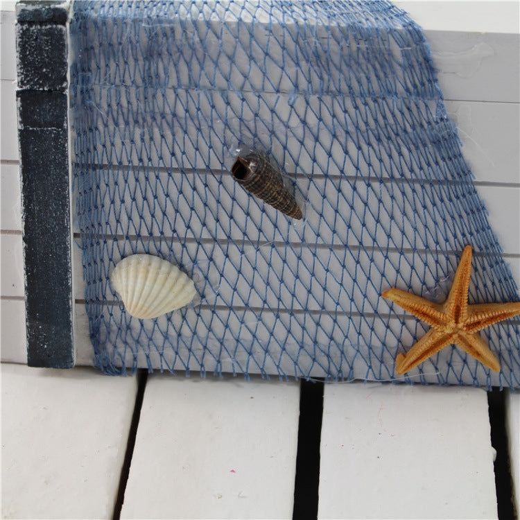 Blue mesh panel wooden jewelry box decoration with seashell and starfish accents