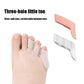 Three-hole split toe thumb separator with strap, translucent light-gray pad