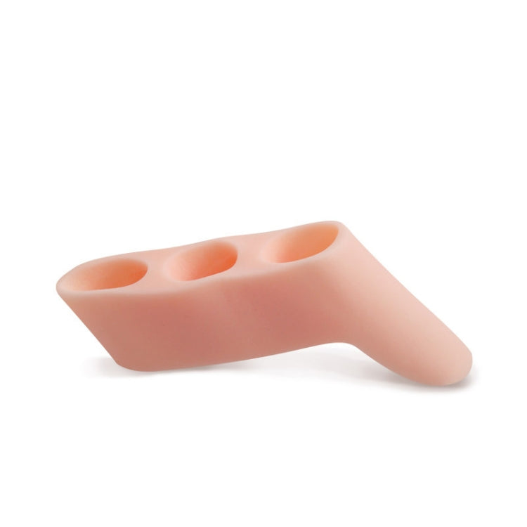 Three-hole thumb separator pad, translucent orange, angled view with three openings