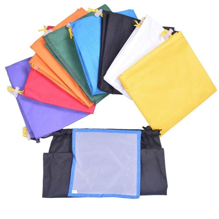 Assorted filter mesh bags with drawstrings in multiple colors, some laid flat