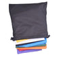 Stack of filter mesh bags in dark and bright colors, with drawstring ties