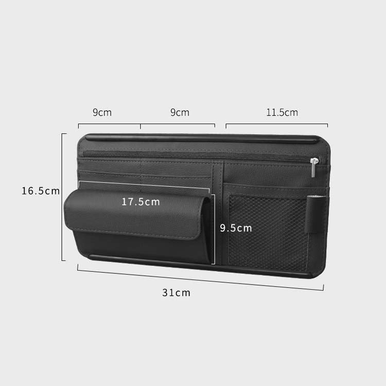 Black zippered car glasses case organizer size diagram