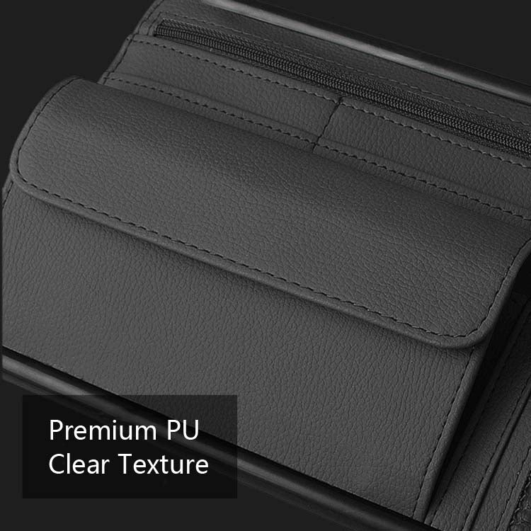 Gray PU car glasses case with smooth texture and stitched flap