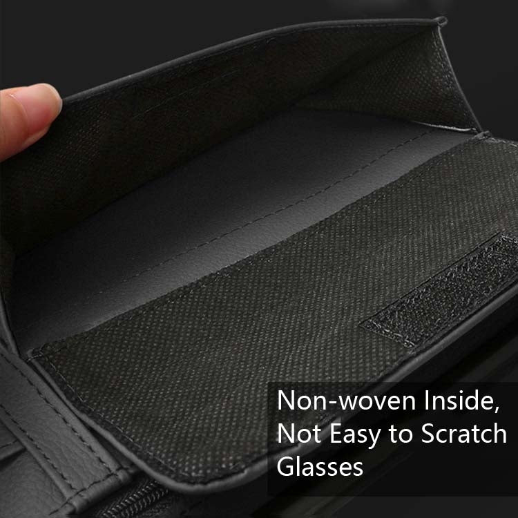 Black interior pocket liner in a car glasses case with zip opening