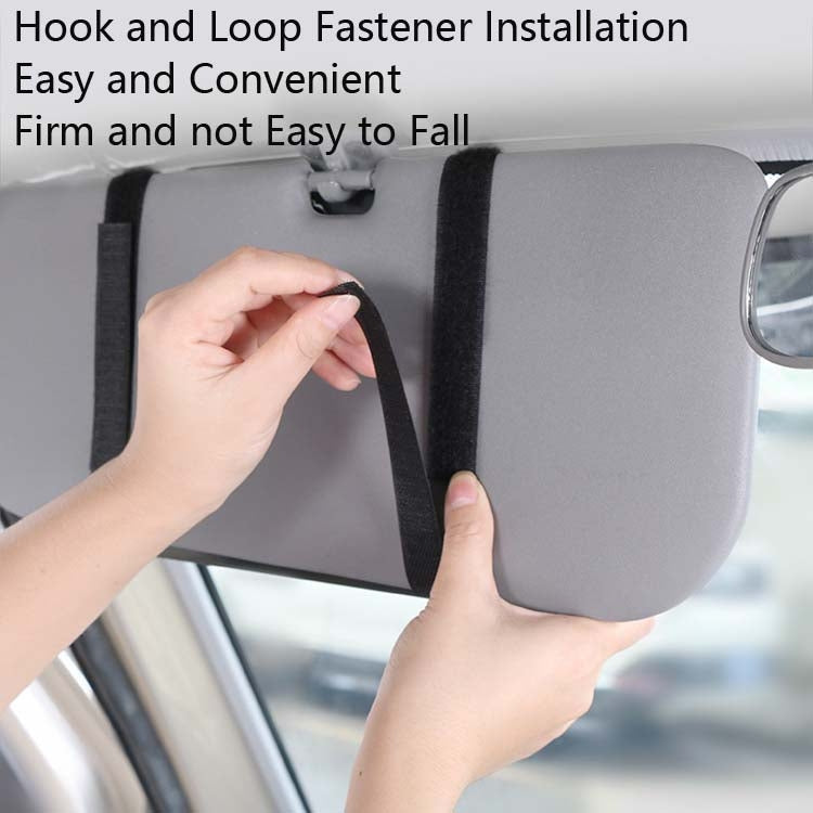 Car sun visor sunglasses case with hook-and-loop strap, dark gray card organizer