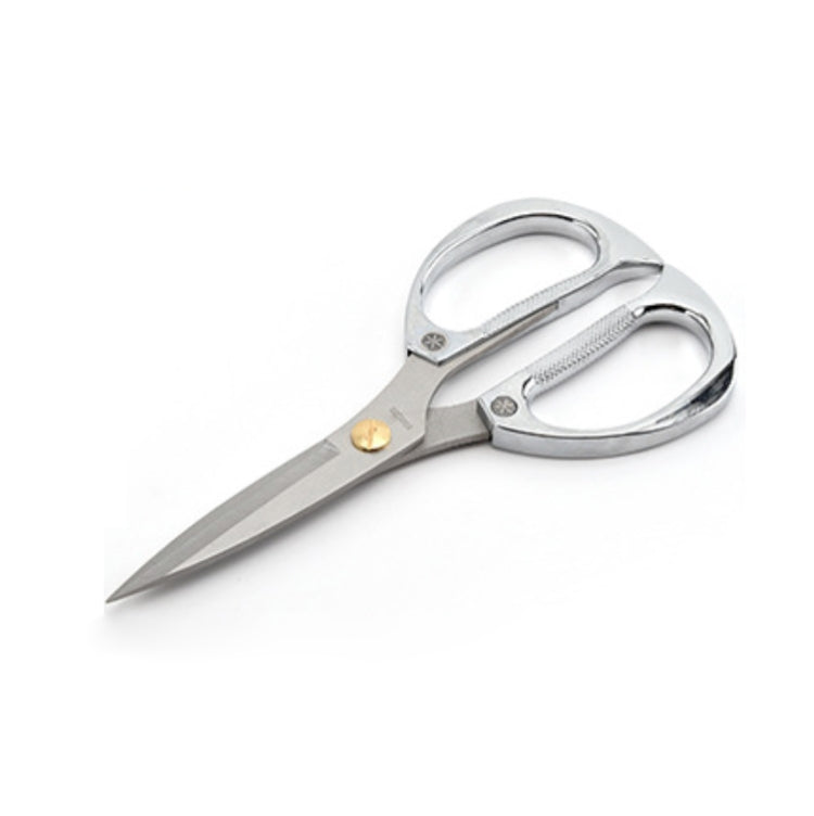 Silver stainless steel diamond scissors with textured grip handles and pointed blades