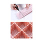 Pink plastic drawer divider strip pieces, shown being trimmed to size