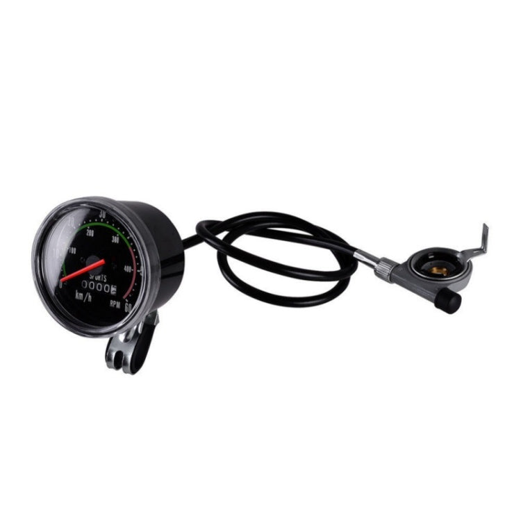 Round mechanical bicycle speedometer kit with cable and handlebar clamp mount