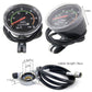 Round mechanical bicycle speedometer gauges with cable, shown side by side