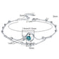 Sterling silver-look anklet with blue zircon round charm, bead links, and chain