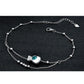 White gold girls anklet with blue zircon round charm and double chain bead links
