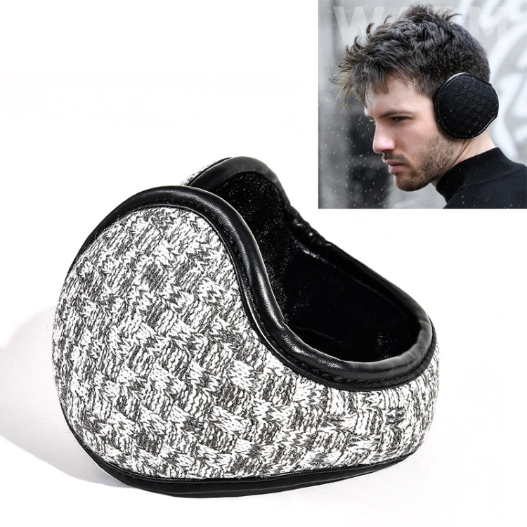 Black-and-off-white houndstooth knit foldable earmuffs with black inner padding