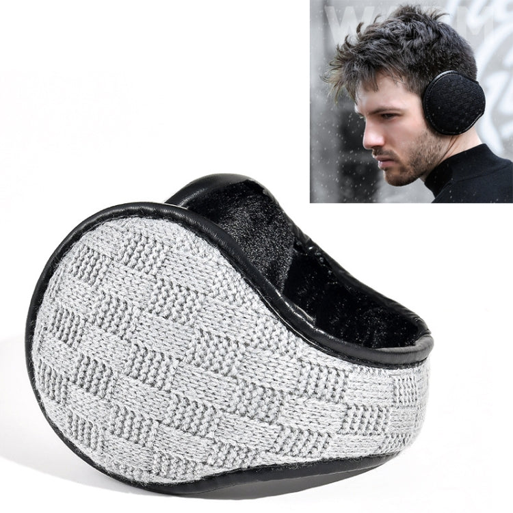 Off-white knit foldable earmuffs with black inner lining and padded ear cups