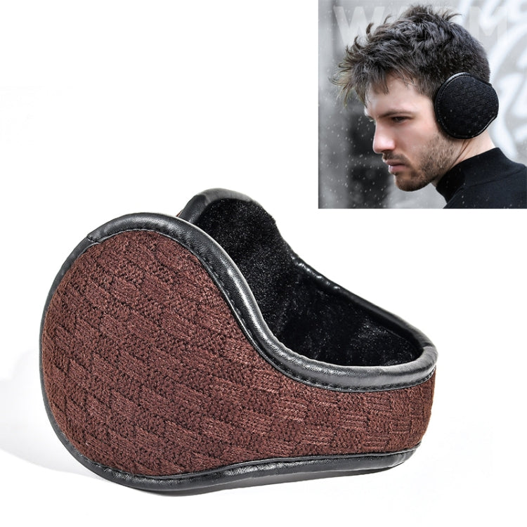Coffee-brown knit foldable earmuffs with black inner lining and padded ear cups
