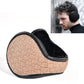Beige knit foldable earmuffs with black inner lining and padded ear cups