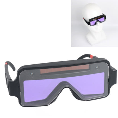 Automatic welding face shield glasses with black frame and purple tinted lens