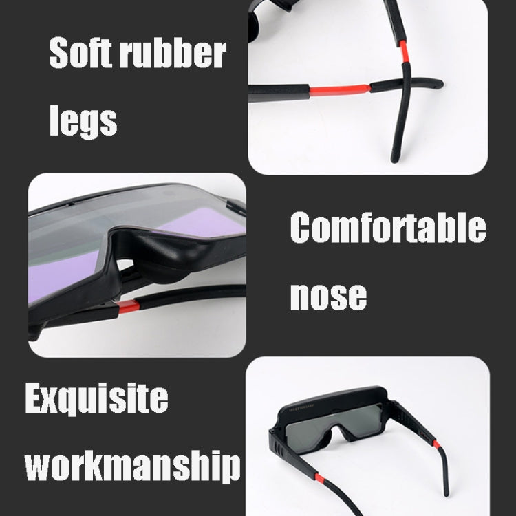 Black welding goggles with soft rubber nose bridge and purple tinted lens