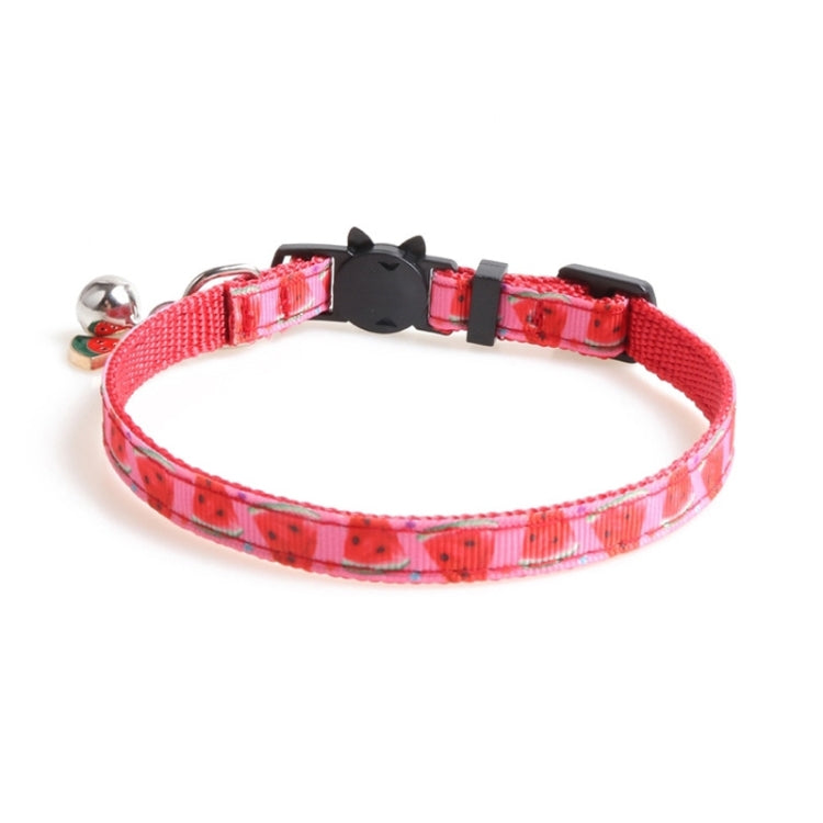 Red fruit pattern cat collar with black buckle and small bell charm