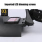 Close-up of auto-darkening viewing window on dark welding helmet