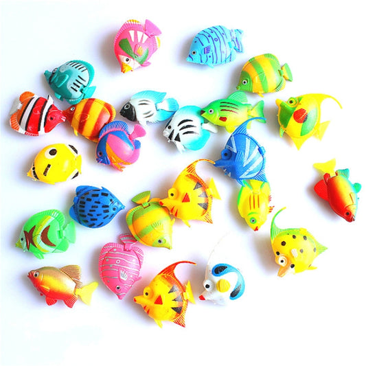 Set of 10 colorful plastic tropical fish toys, assorted styles