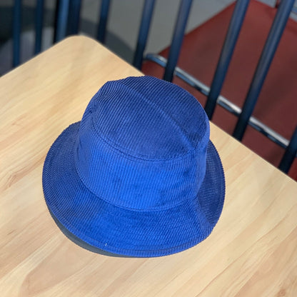 Blue corduroy fisherman hat with wide brim and foldable crown