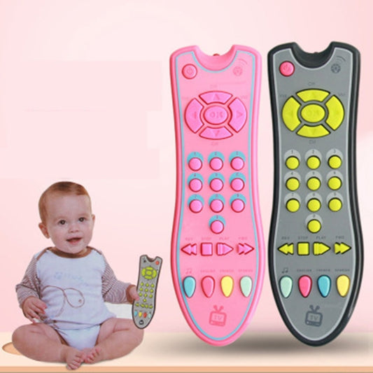 Two music TV remote control toys, pink and gray, with colorful button panels