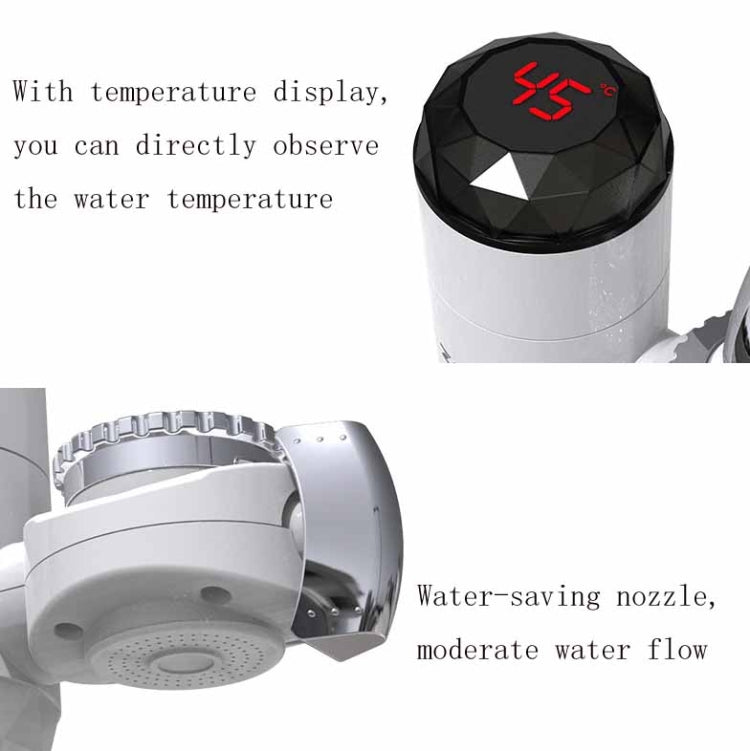 Electric instant hot water faucet with front temperature display and water-saving shower nozzle