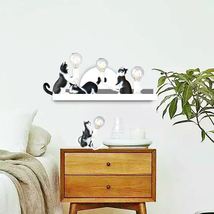 Cat figurine mini night light table lamps with glowing bulbs, multiple gray and white cats