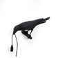 Black bird wall lamp figurine with hanging bulb and exposed wire cord