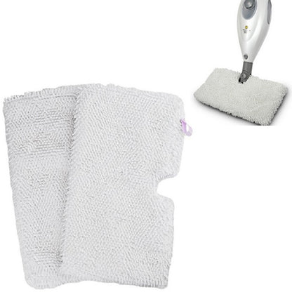 White microfiber steam mop replacement pad cover with purple tab, square