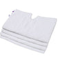 Stack of white microfiber steam mop pad covers with purple clip tabs and notched edge